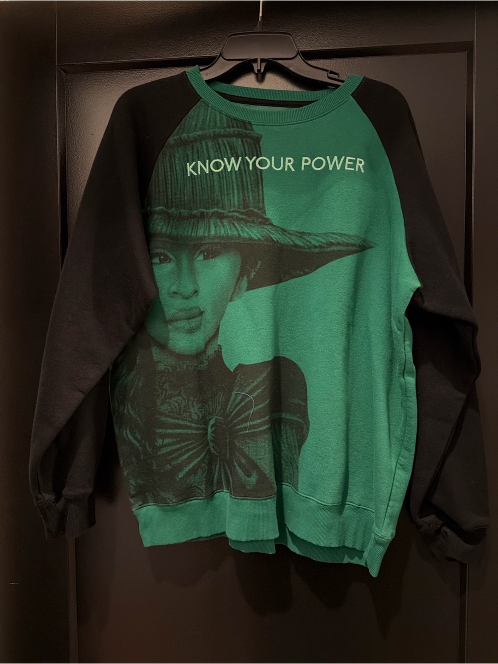 Universal Green and Black "Know Your Power" Graphic Raglan Sweatshirt